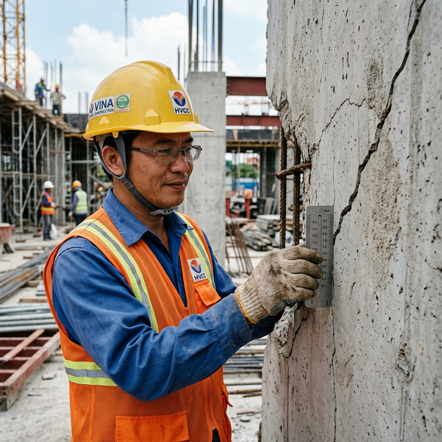 Kỹ sư kiểm tra vết nứt bê tông